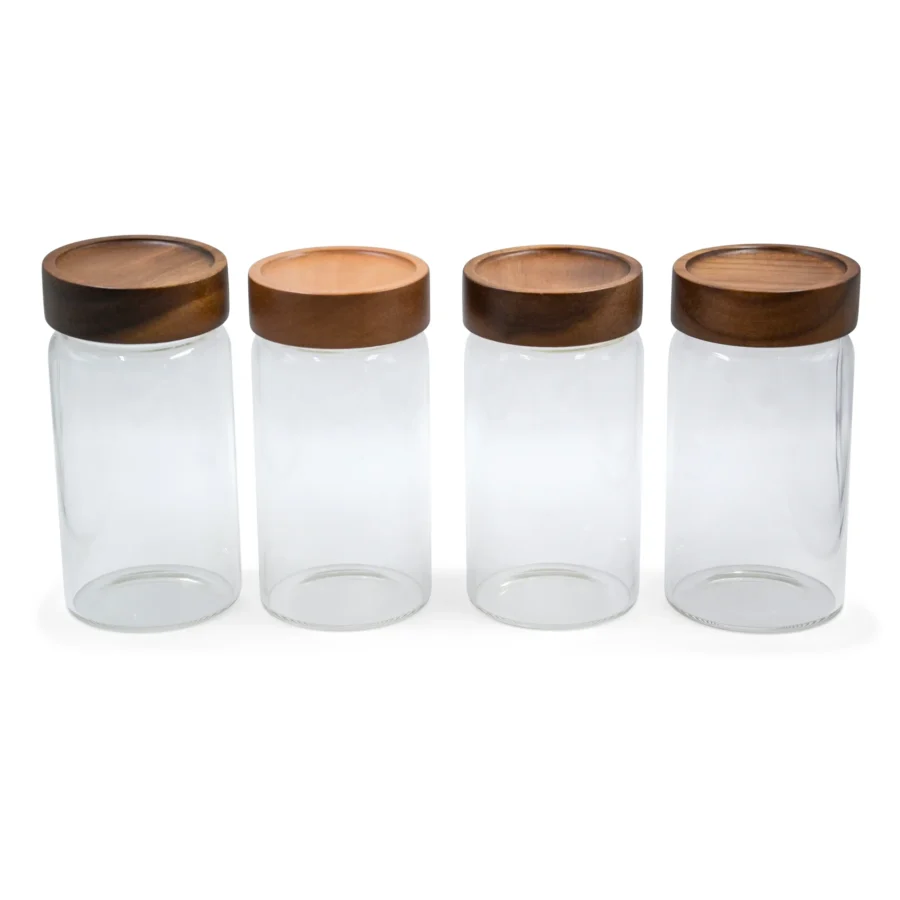 950ml Acacia Wood Glass Jars (set of 4)