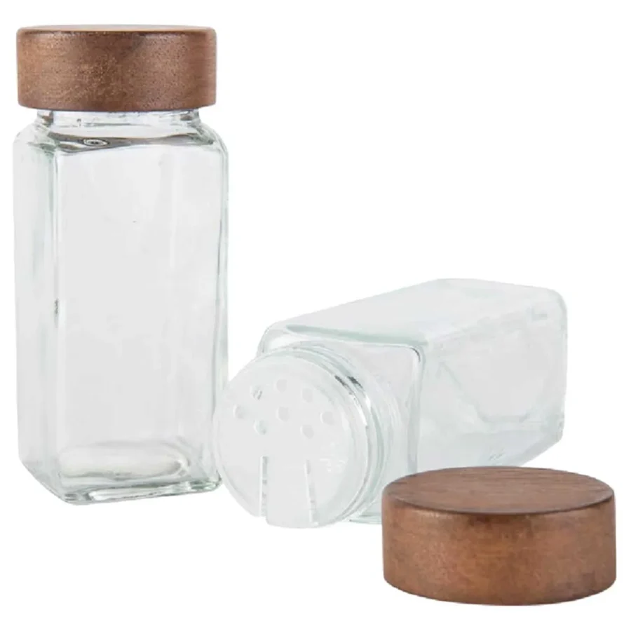 120ml Acacia Wood Glass Jars (set of 12)